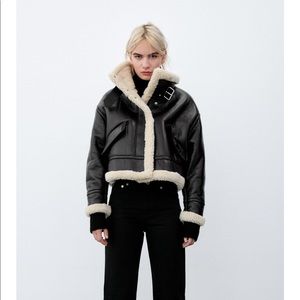 NWT ZARA FAUX LEATHER FLEECE COLLAE JACKET
